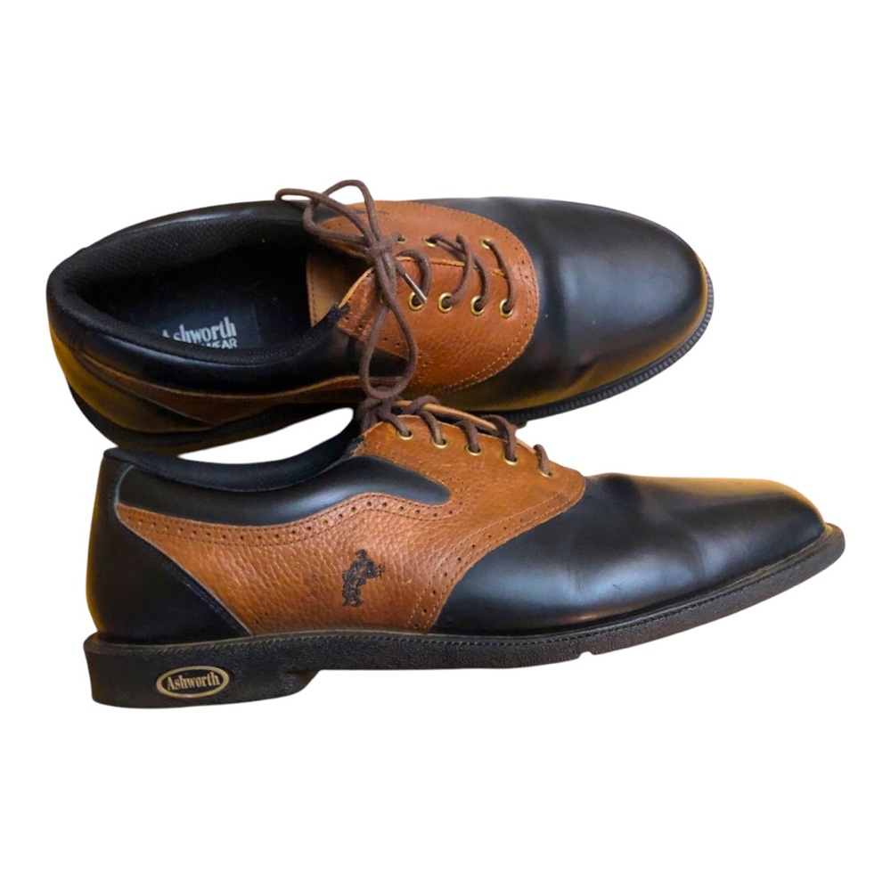 Ashworth Golf Shoes Leather, Simi Mint Condition! Black on Brown Saddle Shoe
